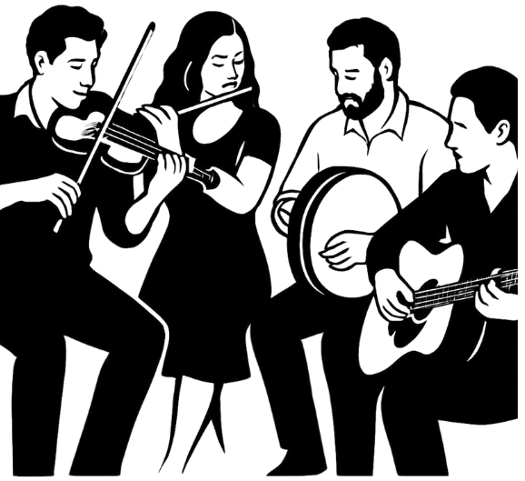 Illustration of a traditional Irish music band